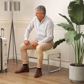 HOMCOM Podnóżek Pufa Grubo tapicerowana z tkaniną chenille i nogami stalowymi do sypialni, beżowy | Aosom PL