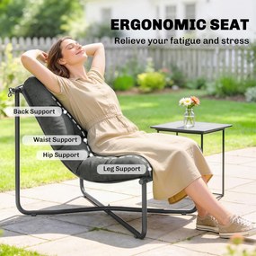 Outsunny Fotel Lounge Outdoor Ergonomiczny fotel ogrodowy z przyjazną dla skóry poduszką Szerokie siedzisko Stalowy stelaż Ciemnoszary | Aosom PL