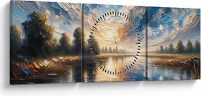 Obraz - Obraz słońca nad wodą (z zegarem) (90x30 cm)