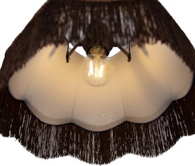 Hanglamp zwart met stekker en bruine kap met witte binnenkant 31,5cm - Cavalux