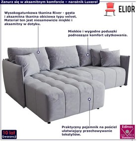 Błękitna welurowa sofa w kształcie litery L M7-M49