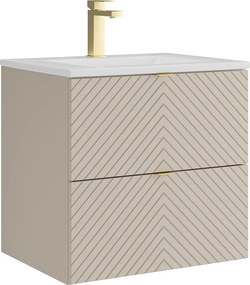 Wisząca szafka łazienkowa z wpuszczaną umywalką i baterią – beż – 60 cm – DORIONI
