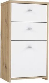 Wąska komoda z 2 szufladami i szafką Best Chest 211, biały/dąb artisan
