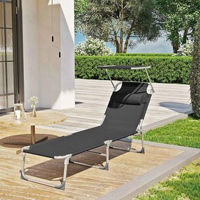 Leżak ogrodowy LAGUNA z regulowanym daszkiem, 193x53x29cm, czarny SongmicsHome