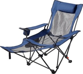 Krzesło Campingowe SucceBuy Składane, 4 Regulowane Pozycje, Przenośne Regulowane Leżako dla Dorosłych, z Podnóżkiem, Podparcie Głowy, Tkanina Siateczkowa