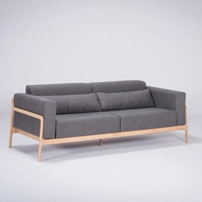 Ciemnoszara sofa z konstrukcją z litego drewna dębowego Gazzda Fawn, 210 cm