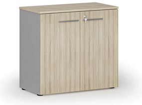 Szafa biurowa z drzwiami PRIMO GRAY, 800 x 420 x 740 mm, szary/dąb naturalny
