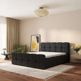 Masseno Łóżko Tapicerowane ELIZJA ze stelażem i pojemnikiem na pościel 200x200 cm - Czarny, QUELLE 100