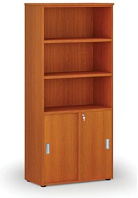 Szafa biurowa kombinowana PRIMO WOOD, drzwi przesuwne na 2 poziomach, 800 x 420 x 1781 mm, wiśnia