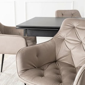 Zestaw Stół Prostokątny Rozkładany VICTOR 160-240 cm Czarny Marmur i 4 Krzesła MODESTO Beżowe Welurowe Nowoczesne