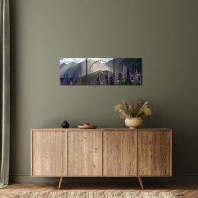 Obraz - Sceneria łubinów (z zegarem) (90x30 cm)