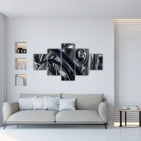 Obraz szarej abstrakcji z niebieskim (125x70 cm)