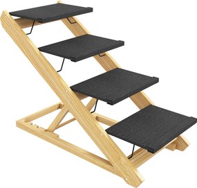 PawHut Schody dla psów, rampa, regulowanej wysokości, antypoślizgowe, składane, 83x40x62,5 cm, Drewno/Białe