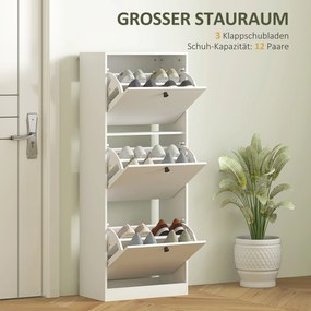 HOMCOM Szafka na Buty, 3 Szuflady, na do 12 Par Butów, Płyta Wiórowa, Biała