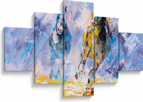Obraz biegnących koni, obraz olejny (125x70 cm)