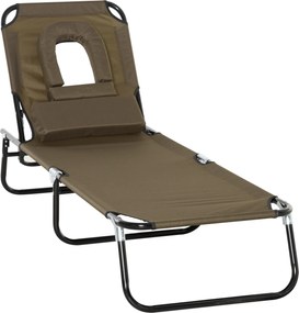 Outsunny Leżak Ogrodowy z Otworem na Twarz Praktyczny Komfort Brązowy 190x56x28cm | Aosom PL