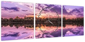 Obraz fioletowego nieba (z zegarem) (90x30 cm)