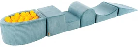 Aesthetic Piankowy Zestaw Do Zabawy Z Suchym Basenem 57x45x30cm/100 Piłek 7cm, Plac Zabaw Dla Dziecka, 5 Elementów, Sztruksowy, Turkusowy, Piłki: Żółte - Meowbaby®