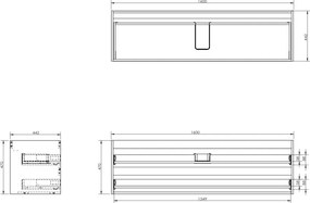Mexen Rivel szafka łazienkowa podumywalkowa 160 cm z blatem, 2 szuflady, ryflowana , orzech - 91A20-16047-2-BFFC86