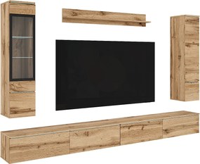 Nowoczesna meblościanka do salonu 300 cm z oświetleniem LED Dąb Wotan