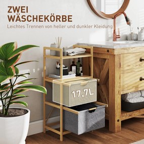 HOMCOM Regał na Pranie z Bambusa, z 2 Koszami na Tkaniny, Otwarte Półki, Oszczędzający Miejsce, Drewno Naturalne