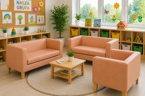 Sofa Monaco : Kolor nogi - Drewno, Kolor tkaniny - EKO-SKÓRA - 14D, Typ tkaniny - Eko-skóra , Wysokość nogi - 20 cm