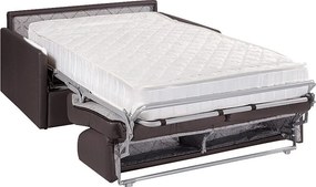 Kanapa 2-osobowa rozkładana typu express z brązowej ekoskóry z siedziskiem z pianki z pamięcią kształtu - Powierzchnia spania 120 cm - Materac 22 cm z siedziskiem z pianki z pamięcią kształtu CALIFE