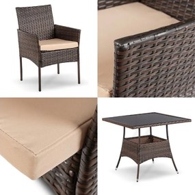 Zestaw mebli ogrodowych dla 4 osób Moreno - stół 90x90 i 4 krzesła, brązowy technorattan