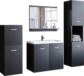 meble łazienkowe, zestaw wiszący do łazienki z umywalką, lustrem i 2 słupkami, czarny grafit mat
