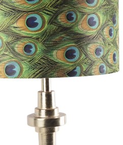 Lampa stołowa w stylu art deco ze złotym abażurem z aksamitu z wzorem pawia 40 cm - Diverso ArtDeco Oswietlenie wewnetrzne
