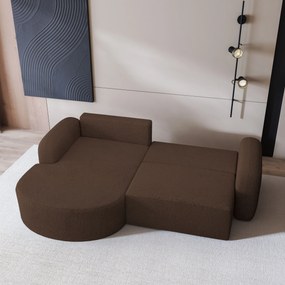 Masseno Narożnik AMILIA z funkcją spania i pojemnikiem na pościel Narozniki L, Rozkładana sofa - Brązowy, QUELLE 25