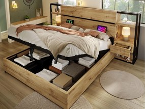 Łóżko z pojemnikiem dla dorosłych 180x200cm z drewna - z portem ładowania USB i typu C - z 2 szufladami - z stelażem na listwach - Naturalne