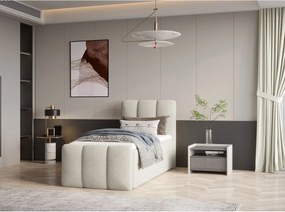 Stylowe łóżko tapicerowane KORA 90x200 cm w tkaninie CENTAUR 1 złamanej bieli