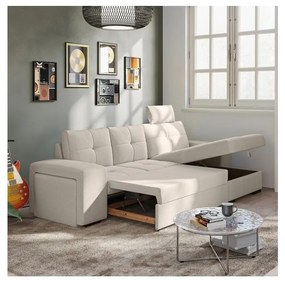 Rozkładana kanapa z pojemnikiem i pufą PALERMO, jasnoszara, prawostronna