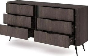 Komoda Valeri II – elegancka komoda z 6 szufladami, ryflowaną dekoracją i czarnymi metalowymi uchwytami