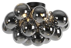 Designerska lampa sufitowa czarna z przydymionym szkłem 4-światłowa - UvasDesignerski Oswietlenie wewnetrzne