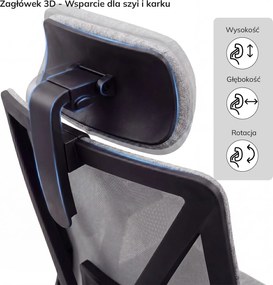 Fotel biurowy ergonomiczny szary z siatką VECTOR