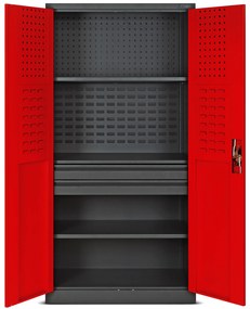 Warsztatowo-narzędziowa szafa metalowa SZYMON, 920 x 1850 x 500 mm, antracytowo-czerwona