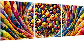 Obraz – Kolorowe drzewo z jabłkami (z zegarem) (90x30 cm)