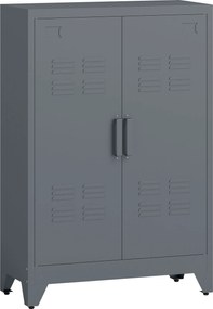 HOMCOM Szafka na Akta z Drzwiami Lamelowymi, Szafka Magazynowa, Metalowa z 2 Regulowanymi Półkami, 75 x 33 x 110 cm, Szary