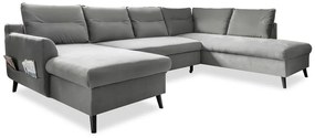 Jasnoszara aksamitna rozkładana sofa w kształcie litery "U" Miuform Stylish Stan, prawostronna