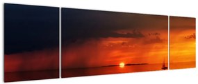 Obraz zachodu słońca z żaglówką (170x50 cm)