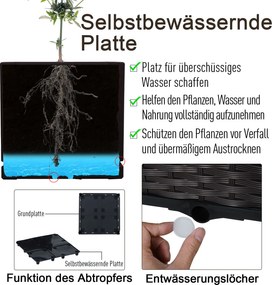 Outsunny donica kwietnik podwyższony z otworami odpływowymi imitacja ratanu PP brązowy | Aosom PL