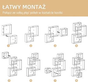 HOMCOM Regał Ścienny, Półka Wisząca, 5 Półek, Drewno Lite, Biały