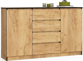 Komoda AKORD K160 Dąb Craft 160 cm 2 drzwi 4 szuflady kolor Dąb Craft mat 4 półki 160x40x99 cm