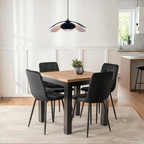 Zestaw Stół Kwadratowy Rozkładany MAX 80-160 cm Dąb Craft/Czarny i 4 Krzesła PERU Czarne Welurowe