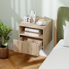 HOMCOM stolik nocny, bezuchwytowy design, otwarta półka, szuflada, montaż ścienny, jasnobrązowy
