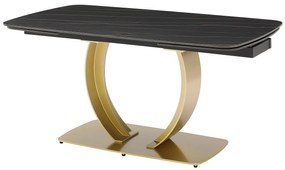 Stół do jadalni rozkładany dla 6 do 10 osób z ceramiki i złotego metalu - Efekt czarnego marmuru - OLIFIA marki Maison Céphy