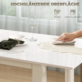 HOMCOM Rozkładany stół jadalniany 120-160 x 70 cm, regulowany stół kuchenny dla 4-6 osób, MDF, biały wysoki połysk