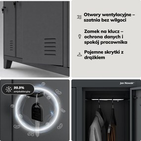 Szafa socjalna ubraniowa 10-drzwiowa antracytowa, 1360x1720x450 mm: BARTEK